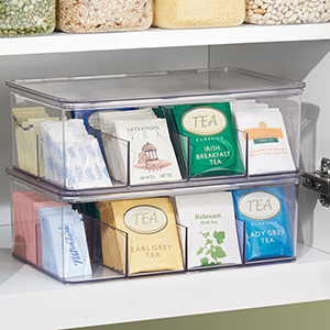 Plastic Condiment Organizer and Tea Bag Holder - 8-Compartment Kitchen Pantry/Countertop Storage Caddy - Divided Chip