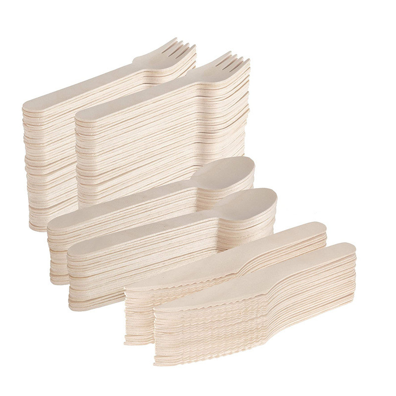 Biodegradable Tableware Cutlery Set , Barbecue Wooden Forks And Spoons Disposable