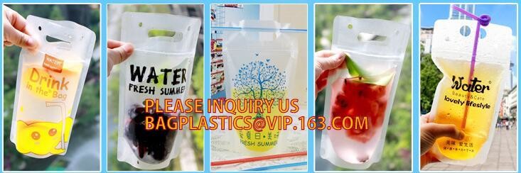 biodegradable eco-friendly FDA clear juice sealed drink pouches translucent reclosable hand held zipper plastic drinking