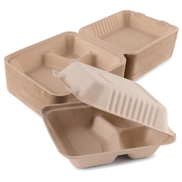 Quality Sugarcane Clamshell Compostable Food Containers With 3 Compartment for sale