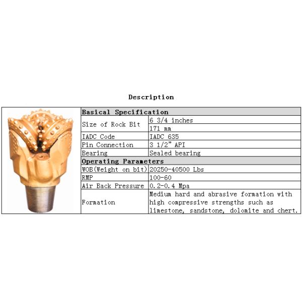 Low Compressive Strength 6 3/4" IADC635 Tricone Drill Bit TCI Roller Rock Bits