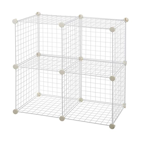 White Multi Use DIY 4 Cube Metal Wire Powder Coated Storage Shelves