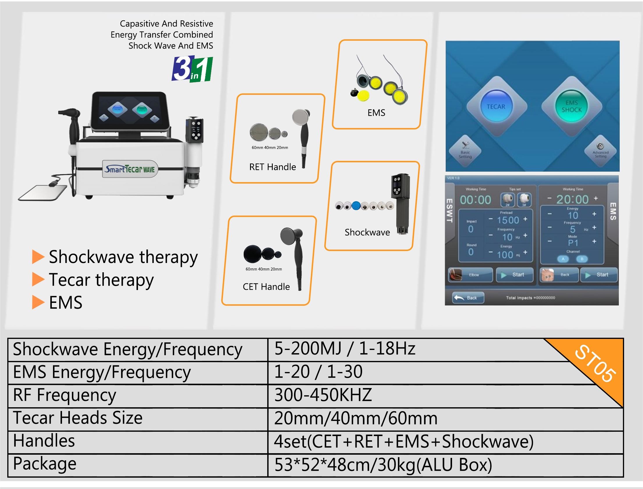 300KHz 3 Color Smart Tecar CE Face Tightening Device