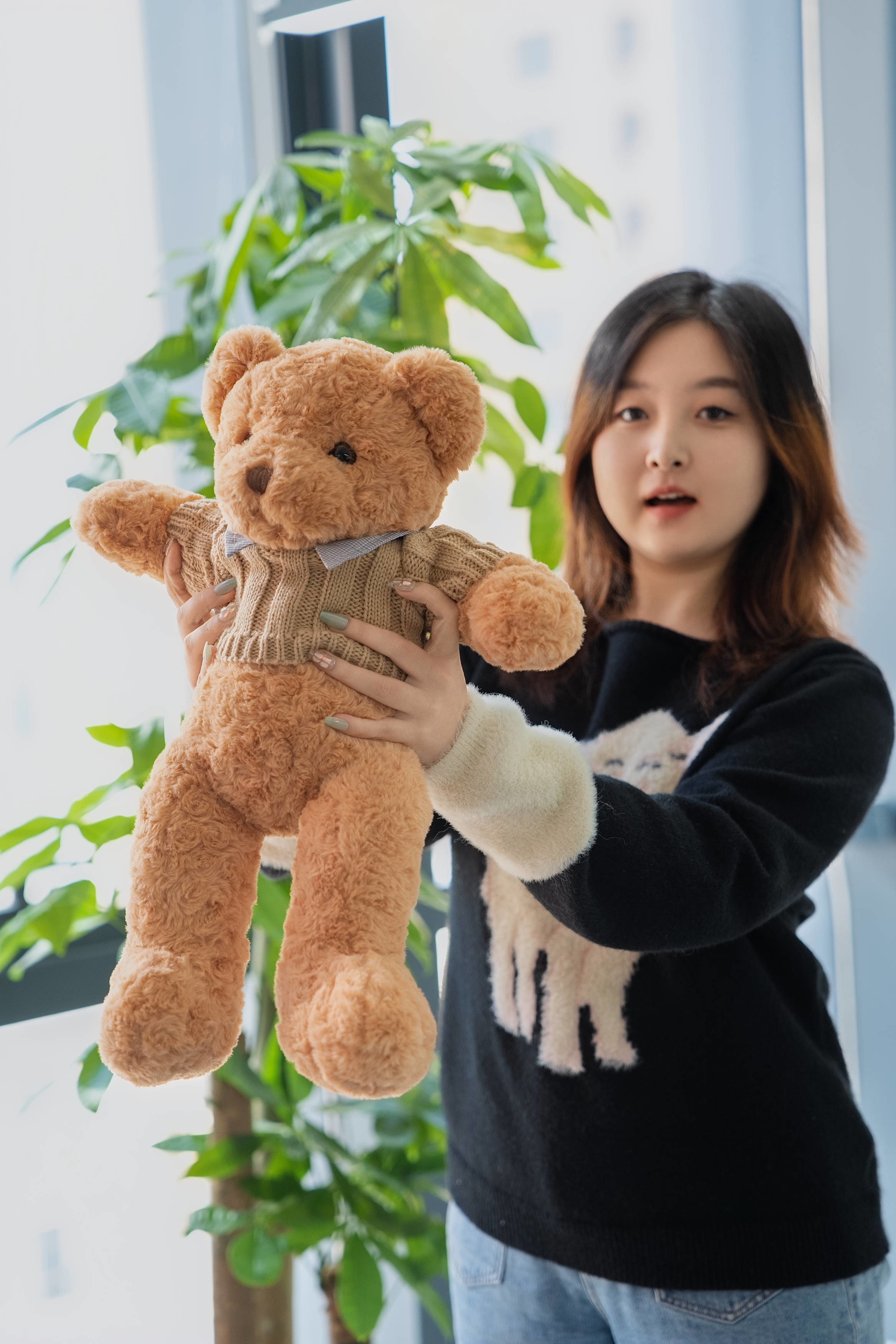 45cm Cute Stuffed Teddy Bears Bow Tie Hoodies Plush Toys Strippable Sweater Bear