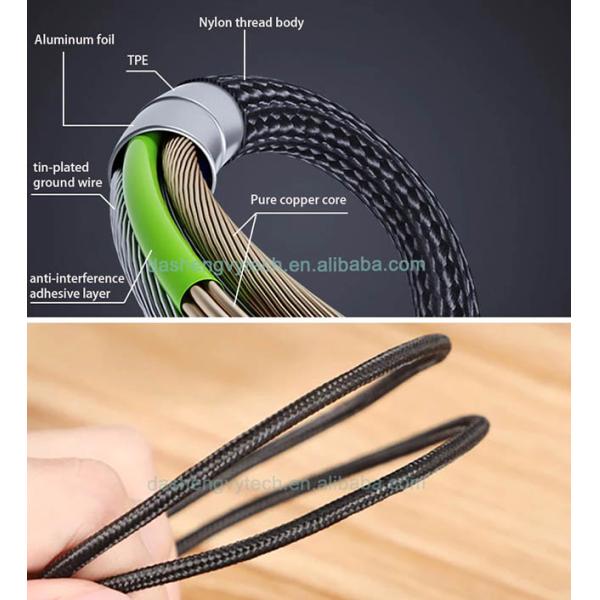 USB 2.0 Charging Cable With LED Magnetic 3 In 1 Nylon Braided 3.5A