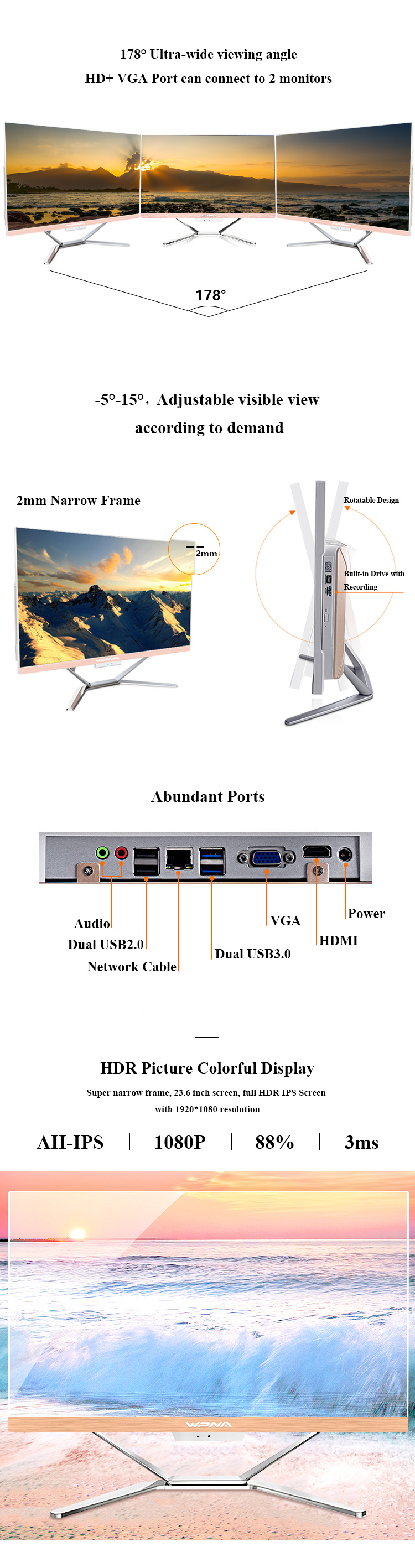 Intel Core I3 I5 I7 Gaming Desktop All In One PC Computer With Dedicated Graphics Card