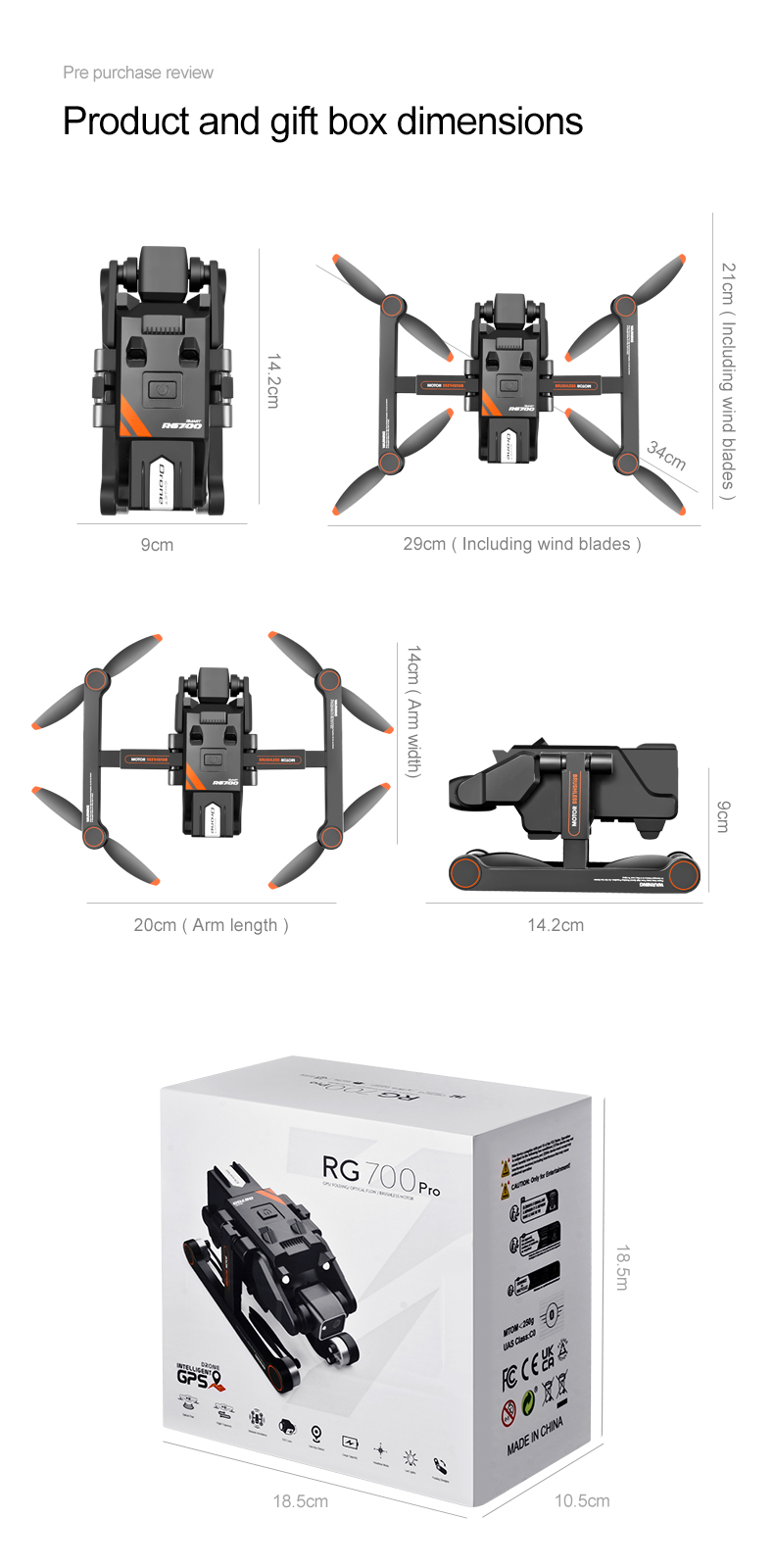 20*14*9cm Rg700 Pro Drone 4k Gps 8k Hd Dual Camera Fpv Professional Aerial Photography Uav Brushless Motor Quadcopter Toys
