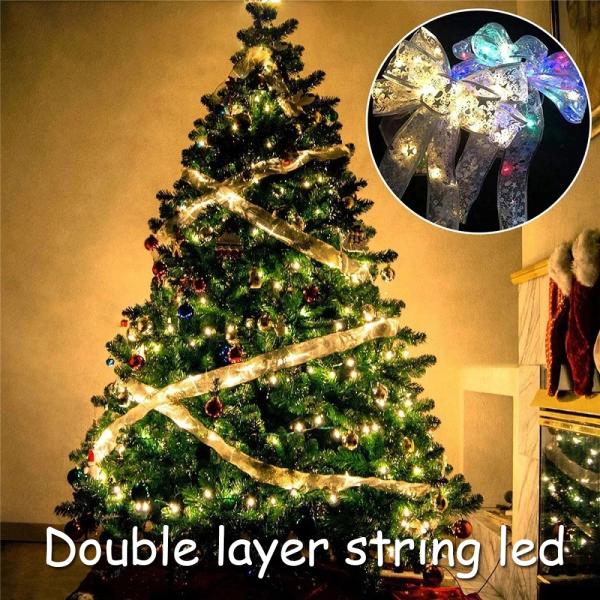 LED 2/4/5M Double Layer Fairy Lights String Christmas Ribbon Bows With LED Christmas Tree Ornament New Year Navidad Home Decor