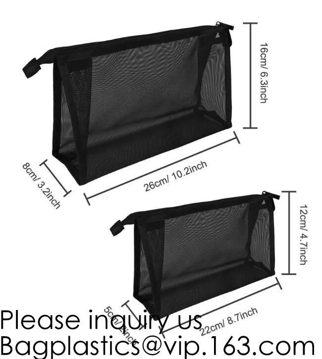 Mesh Bags Makeup Bags Cosmetic Travel Organizer Bags Mesh Zipper Pouch Pencil Case,Assorted Piped Pouches, bagease pac