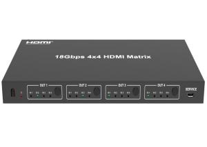 Micro USB 18Gbps 4x4 Matrix HDMI Switcher IR Receiver