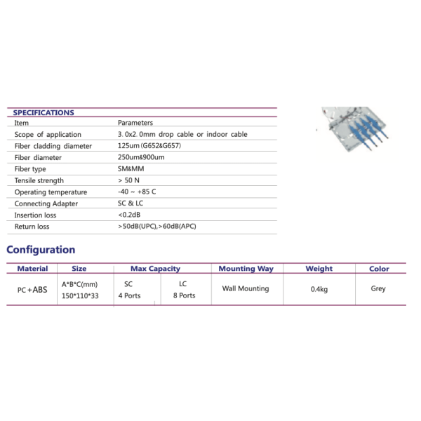 4 Core Fiber Rossette Box With SCAPC Conector And Pigtail