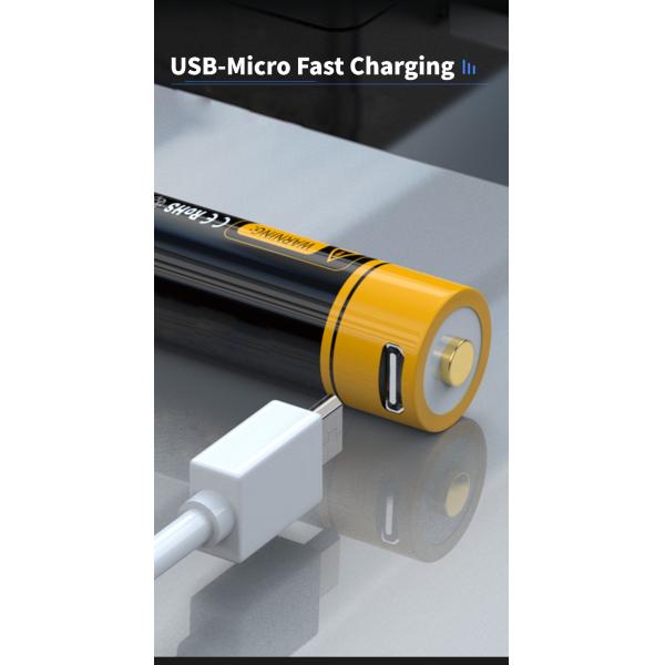 USB Rechargeable Lithium Ion Battery 1.5V 1850mAh 2500mAh Micro USB Fast Charging Cylindrical Cell AA