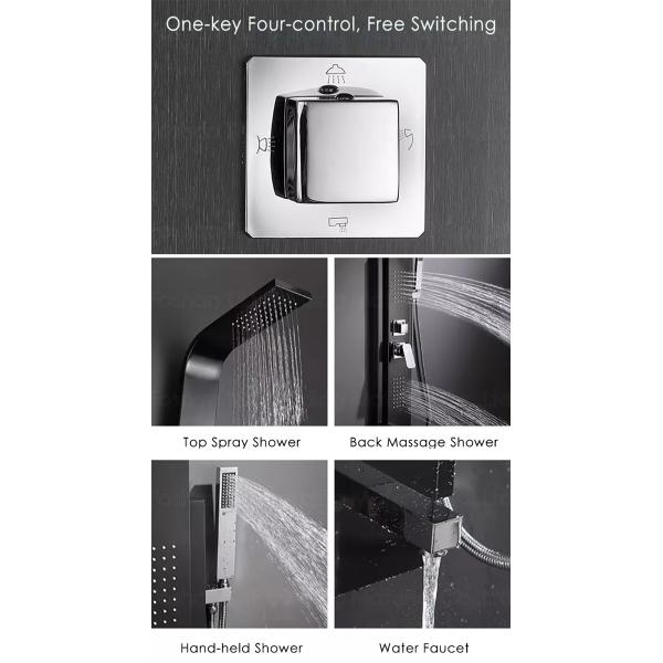 Shower Panel Wall Mounted Thermostatic Black Spa Rainfall Bath Stainless Steel