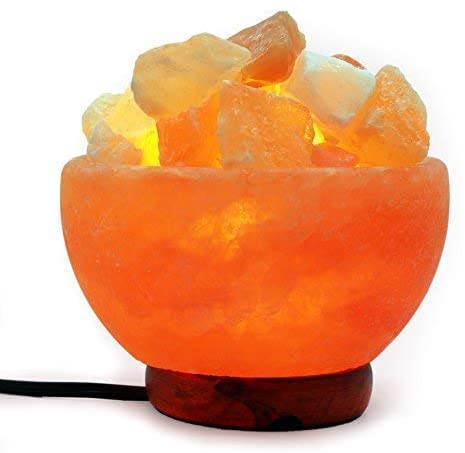 Natural Crystal Chunks Wood Base Himalayan Salt Lamp Bowl