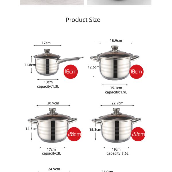 Factory Wholesale Different Size Cookware Set Custom Pots Wholesale 12pcs Stainless Steel Cooking Pot And Pan Set