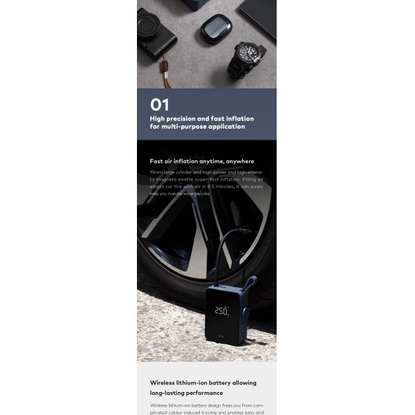 2021 HOTO Portable Electric Tire Inflator Wireless Car Tire Inflator Pump Smart Digital Xiaomi Tire Inflator