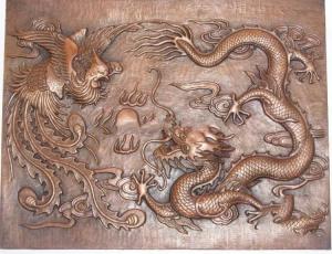 China Copper Bronze Relief Sculpture Dragon Phoenix Statue For Decoration wholesale