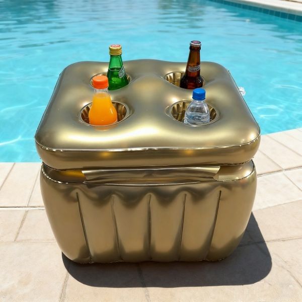 Inflatable Floating Ice Cooler with Lid, Customizable PVC Pool Drink Cooler with Cup Holders for Summer Parties, OEM ODM Supported Customizable