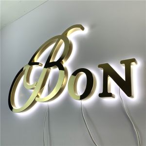 China 30mm Mirror Gold Hotel Backlit Channel Letter Signs wholesale