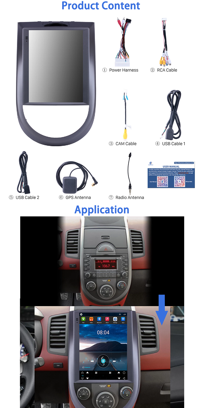 Navigation System 9.7 Inch 2 Din Car DVD Player For 2015 Kia Soul Support