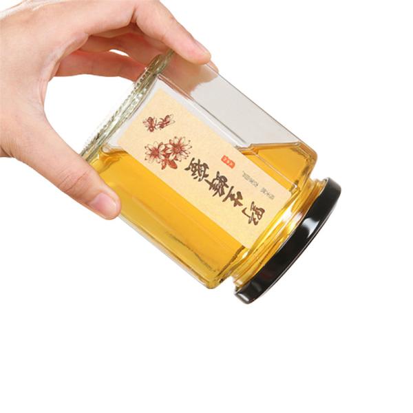 Quality 180ml / 280ml / 380ml Glass Jam Jar Hexagonal Shape Lead Free For Kitchen for sale