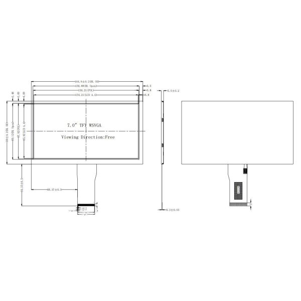 7 Inch TFT LCD Screen 300 Nits 1024x600 IPS 50 Pin RGB Interface Custom Touch Screen Display