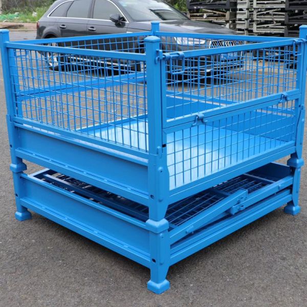 Grid Material Metal Pallet Crate Folding Mesh Container Customized
