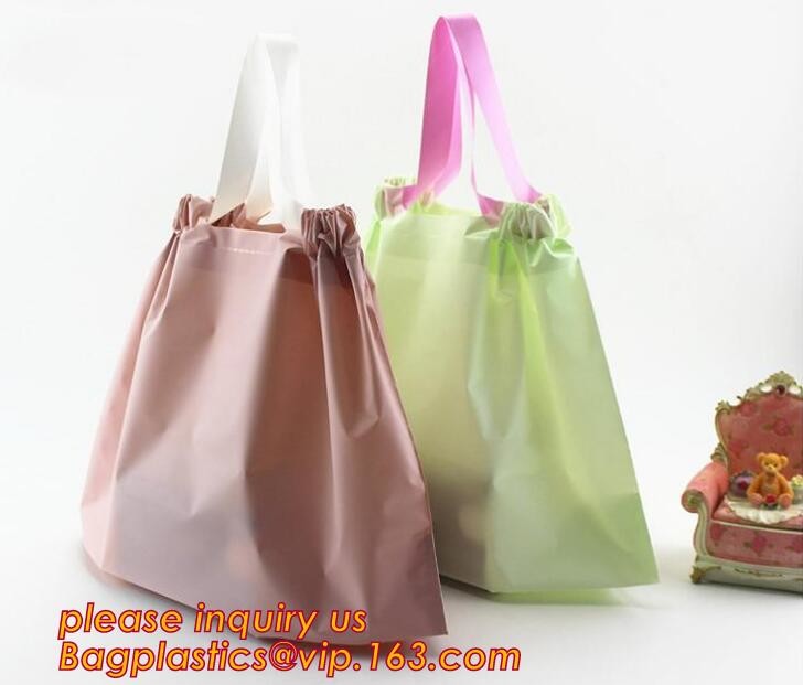 Promotional customized high quality soft loop plastic cloth bag,manufacturer custom soft loop handle polyethylene PE pla