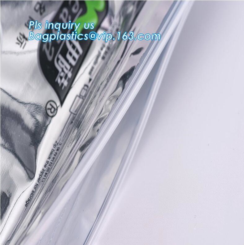 quad seal bottom and bottom load metallized film slider zipper packaging bag, Metal Zipper Printing PVC Slider Bags