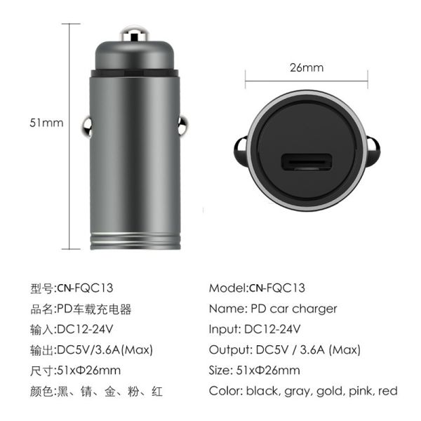 Car USB3.0 Charger for HUAWEI OPPO Compatible with QC, MTK,PD protocol support TYPE-C with deign patent