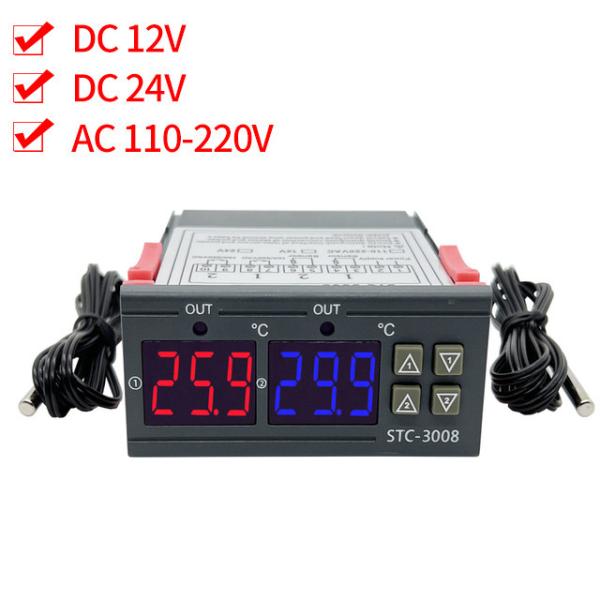 Quality STC-3008 Digital Thermometer Controller Two Relay Output With Probe 12V 24V 220V for sale