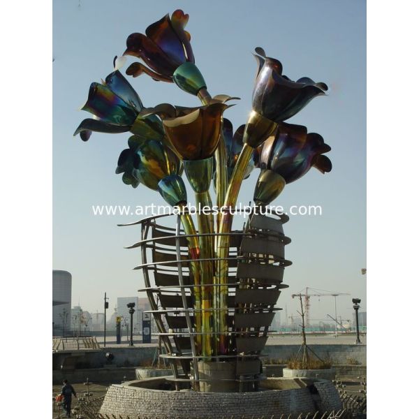 Stainless steel landscape sculpture with painting,sequare landscape stainless sculpture