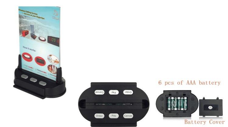 433MHZ LED light wireless restaurant equipment calling system with three keys on double side