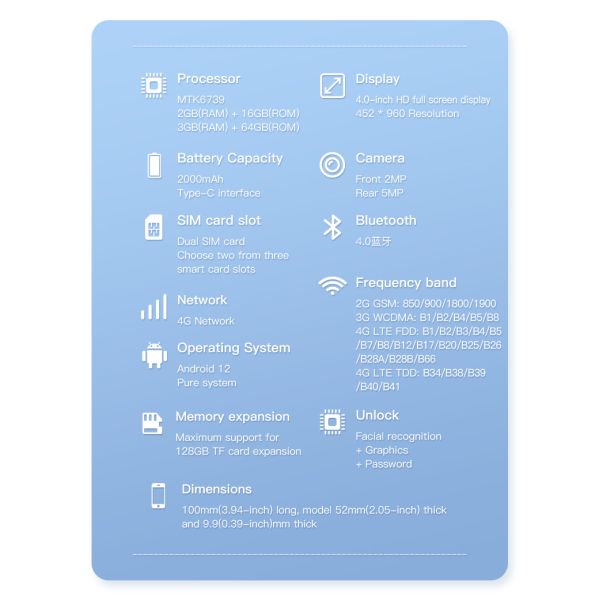 4G Dual SIM 4.0'' HD Full Screen 2000mAh 2GB+16GB Android 12 M17 Pro Mini Smartphone