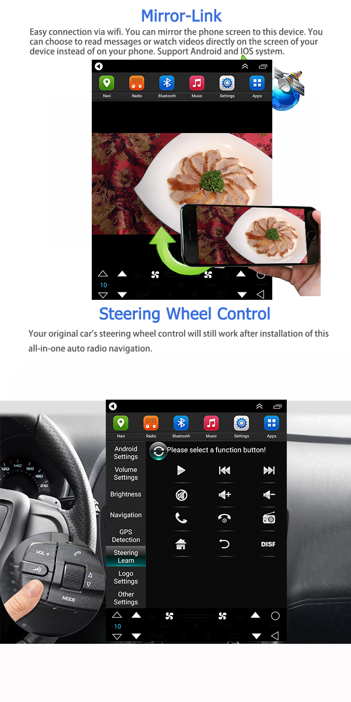 Navigation System 9.7 Inch 2 Din Car DVD Player For 2015 Kia Soul Support