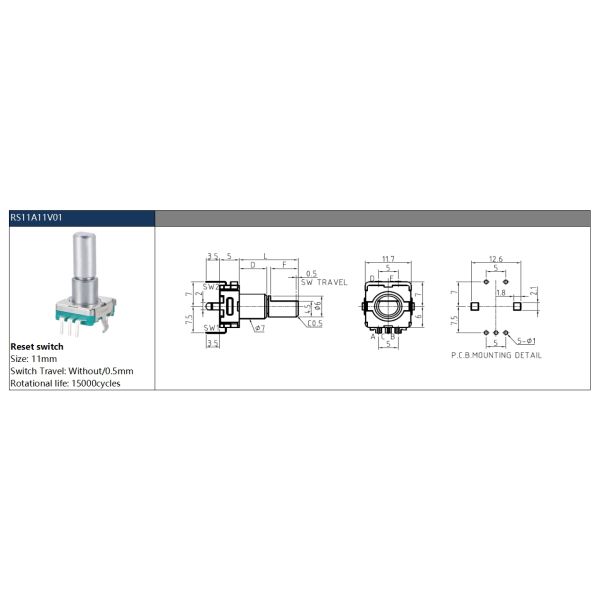 RS11 Reset Switch Rotary Switch With 0.5mm Push Button For Home Appliances
