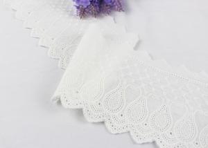 China White Flat Embroidered Cotton Lace Ribbon Flower Pattern For Winter Dress 12.5 cm Width wholesale