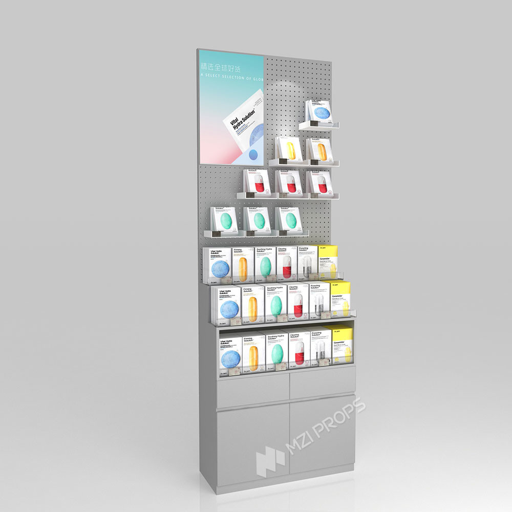 Beauty Shop Display Furniture Grey Wooden Display Cabinet With Light Box For Cost-Effective Shop Rack And Premium Shop Stand