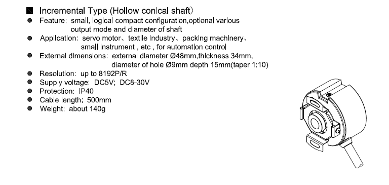3 Phase Incremental Hollow Conical Shaft Encoder For Office Automation