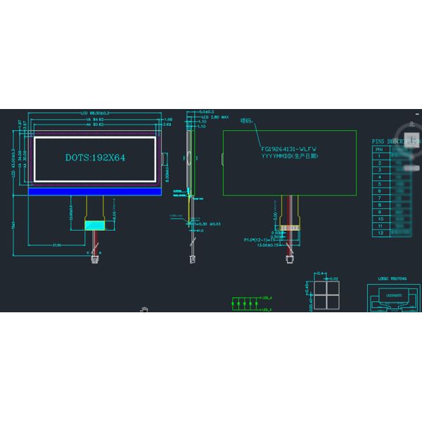 Custom 192x64 Monochrome Graphic LCD Display 12pin FFSTN Dot Matrix Graphic LCD Module