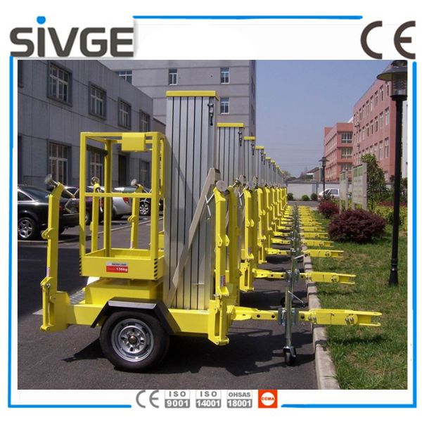 Trailer Mounted Vertical Single Mast Lift 8 Meter Mobile Elevating Working Platform