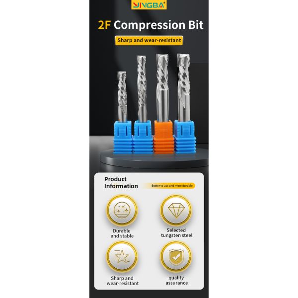 Hot Sale Two Flute Spiral up and Down Compression End Mill for Wood 1/4 Carbide Cutter Endmill 2f 3/8 Router Compression Bit