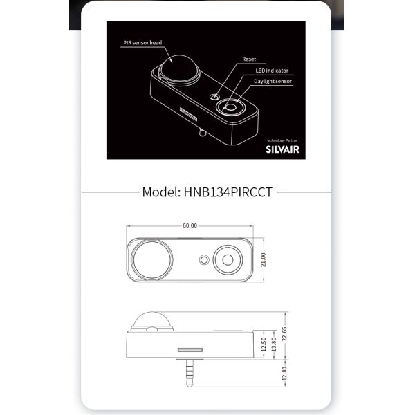 Audio-jack connection PIR motion sensor HNB134PIRCCT, Silvair BLE mesh enabled, with Daylight Harvest Function & Tunable White Control