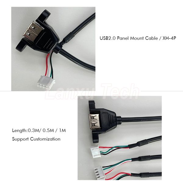 USB 2.0 Panel Mount Type A to JST XH PH VH 4 Pin Cable