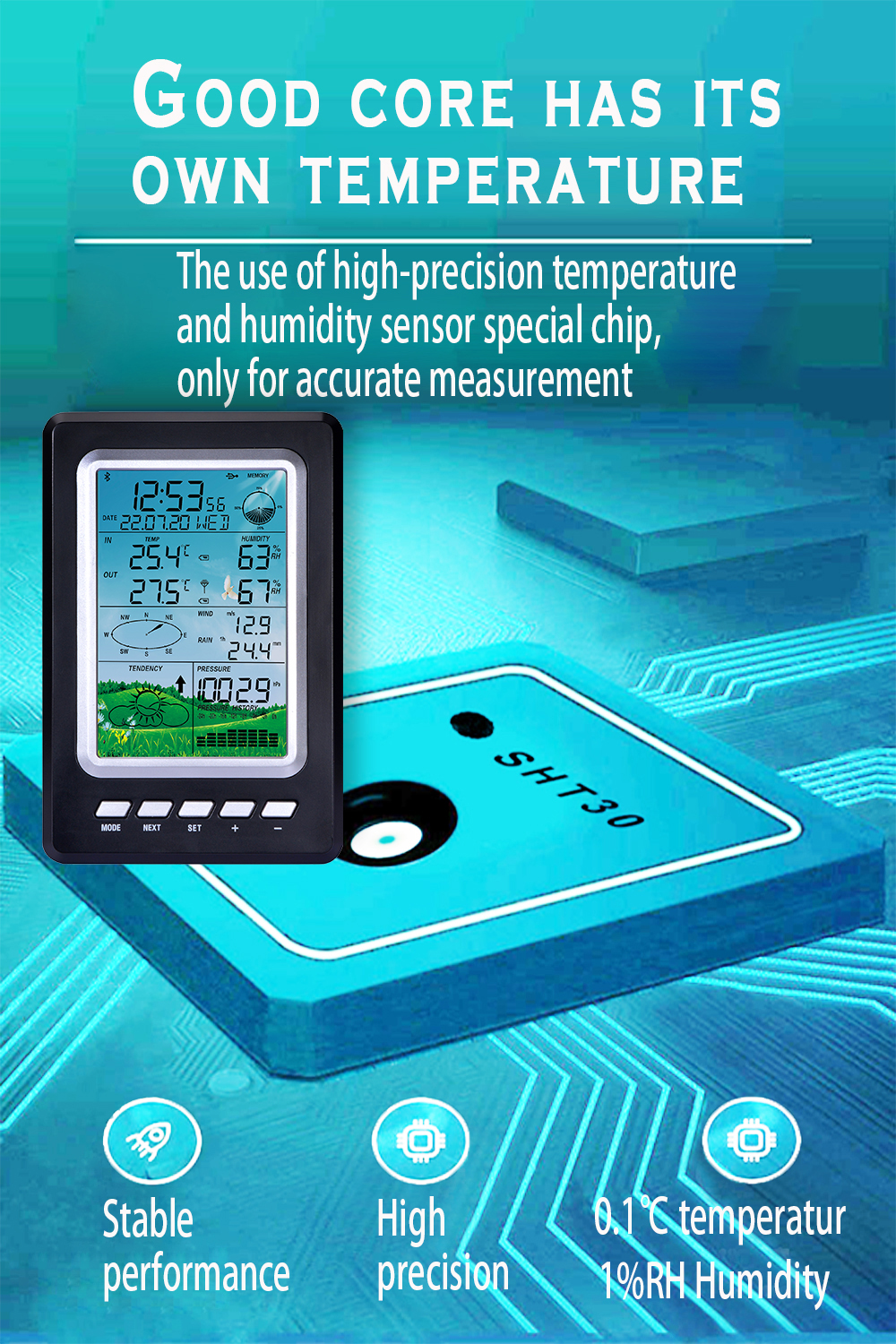 Color Weather Station Data Recorder With Accurate Temperature And Humidity Readings