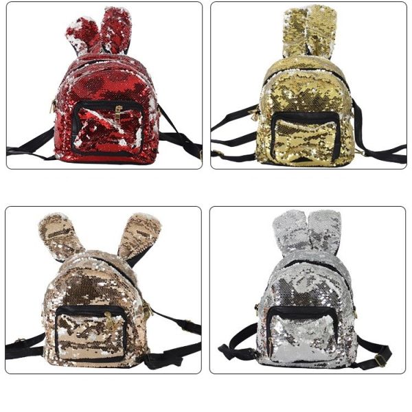 Stylish Shiny Sublimation Sequin Backpack With Rabbit Ear For Sublimation Printing