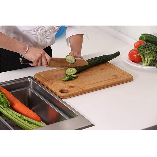 Deep Juice Groove Bamboo Wood Cutting Board Set with Side Handles for Cheese and Food Chopping Rectangle Middle 300x250x