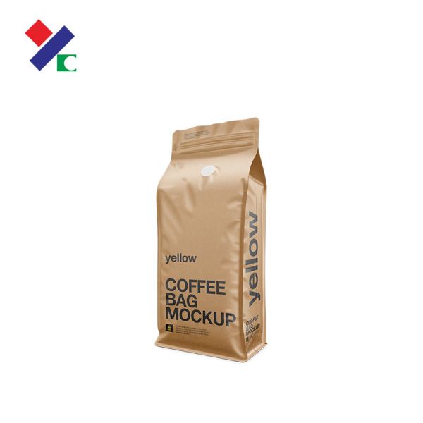 Printed Flat Bottom Kraft Paper Bag 340g Half Gusset Zipper Valve For Coffee Bean