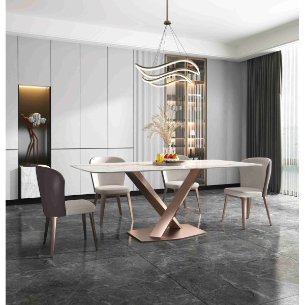 Plain X Base Luxury Modern Dining Tables 6 8 Seater Marble Top Stainless Steel Frame