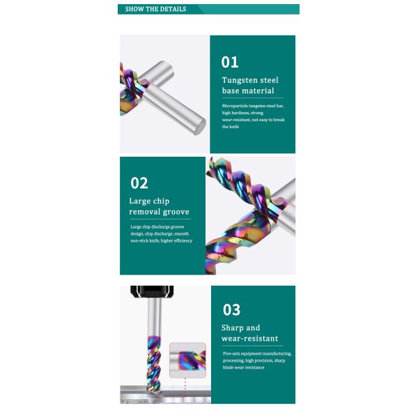 High Quality HRC45 55 60 65 Tungsten Steel Colorful DLC Coating for Aluminium End Mills Cnc Metal Carving Router Bit Tools